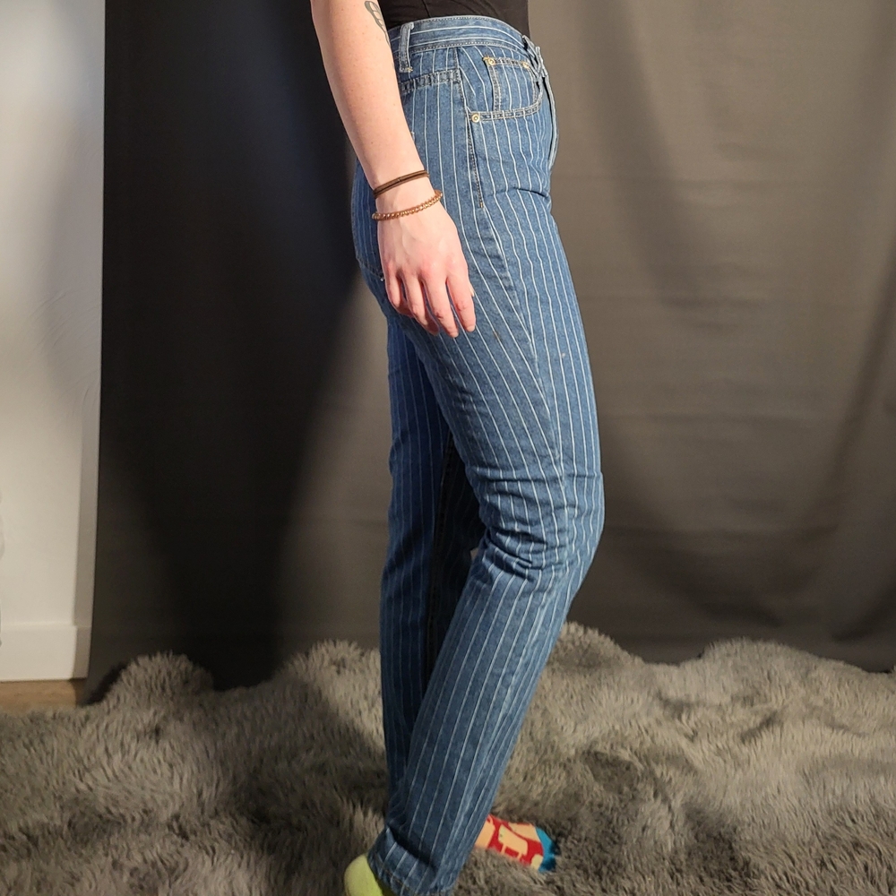 Nasty Gal Blue Pinstripe Straight Leg Jeans